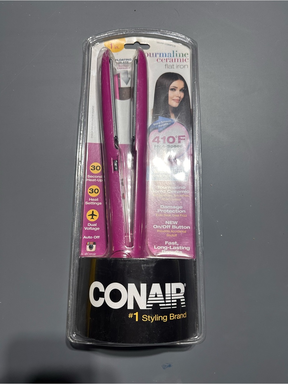 Conair Pink Tourmaline Ceramic Flat Iron - 1" Styling Iron